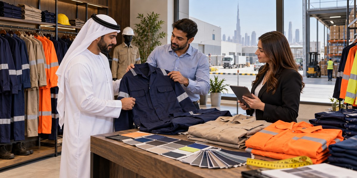 Beige technical work uniform for UAE construction company teams
