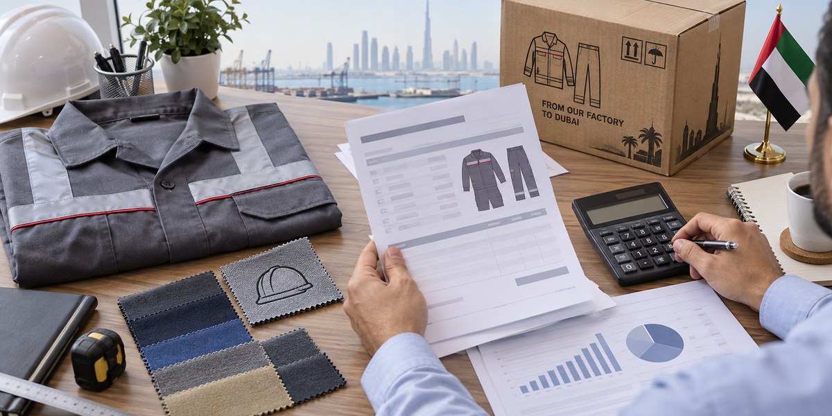 Petrol blue technical workwear for Dubai project staff