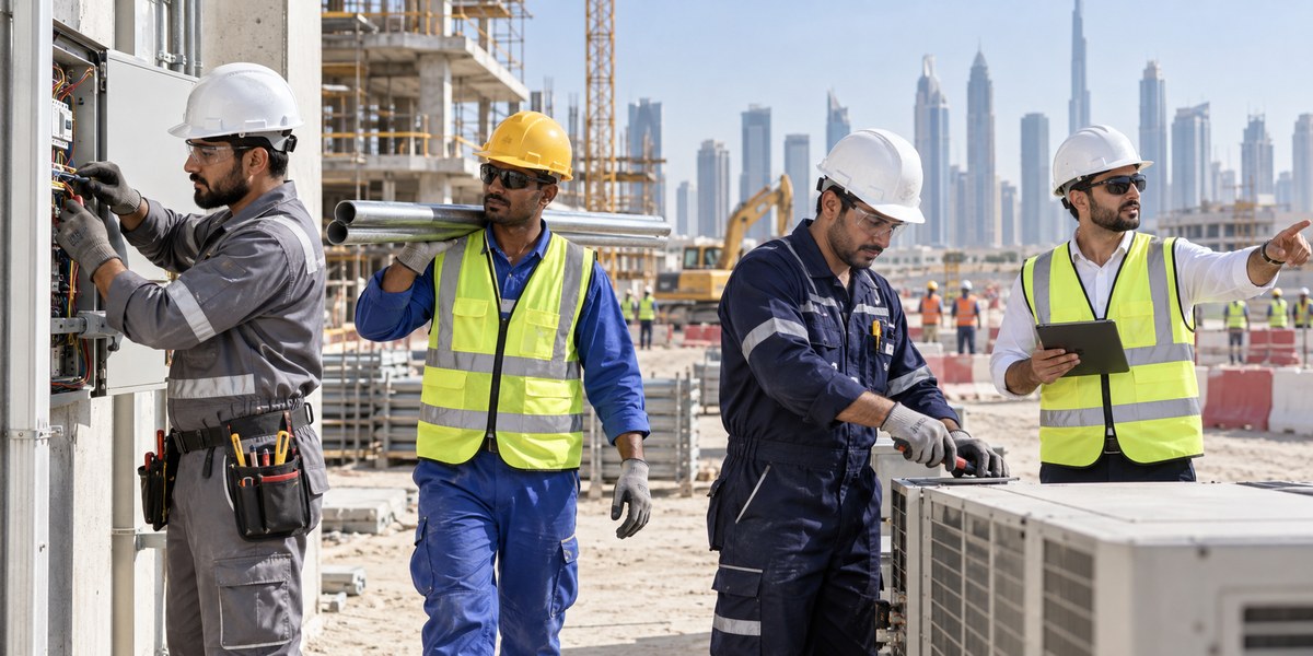 Navy blue construction company work uniform for UAE crews