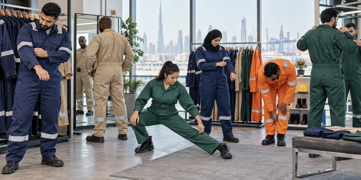 Beige pant and shirt work uniform set for UAE staff sizing