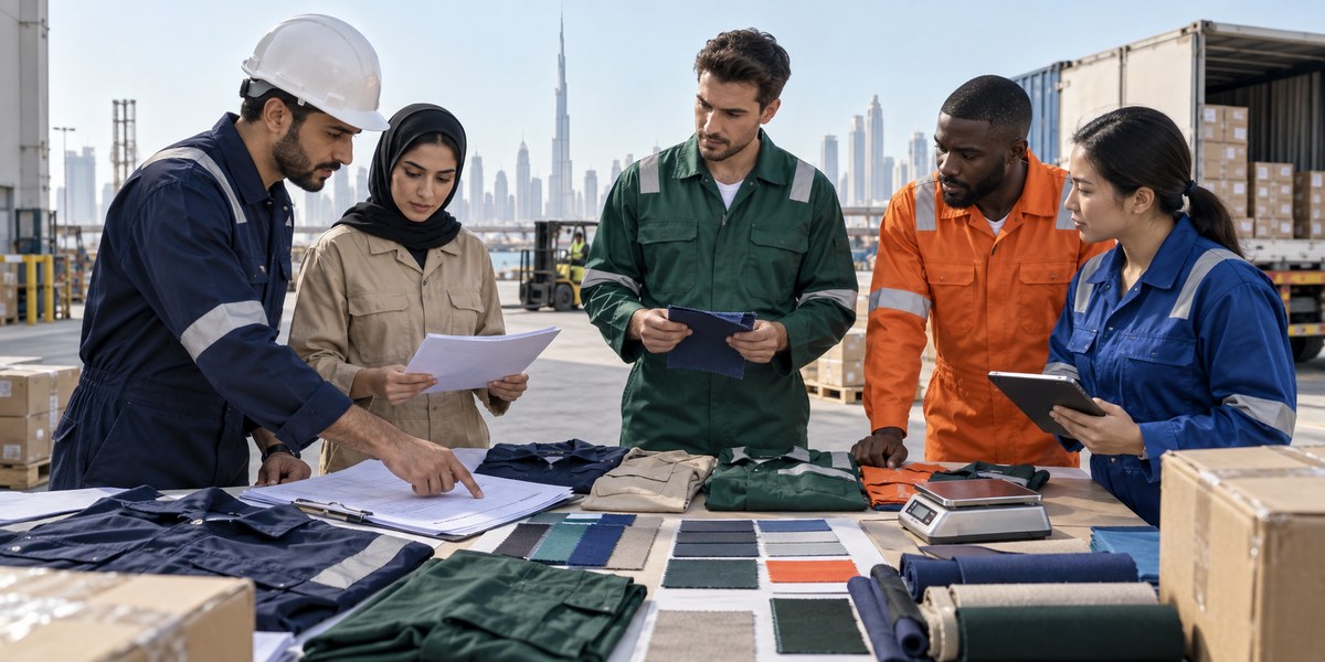 Blue twill work uniform showing practical UAE workwear colour