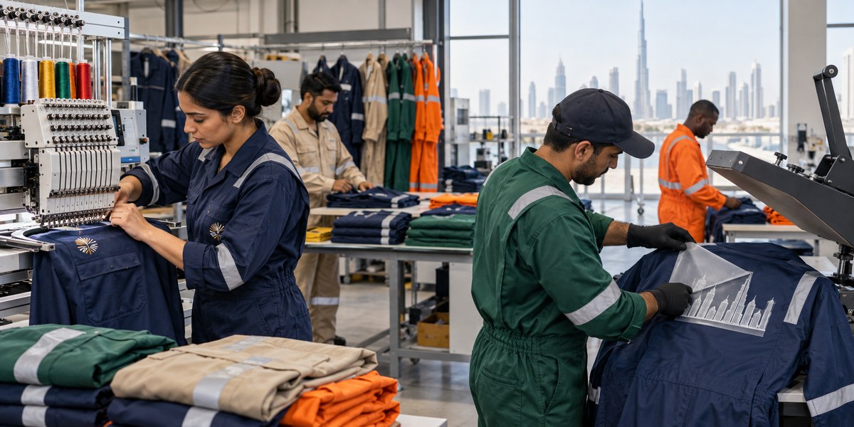 Navy blue technical work coat ready for company logo branding
