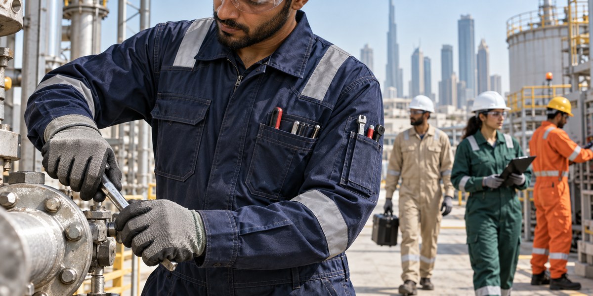 Petrol blue technical work coat for UAE staff