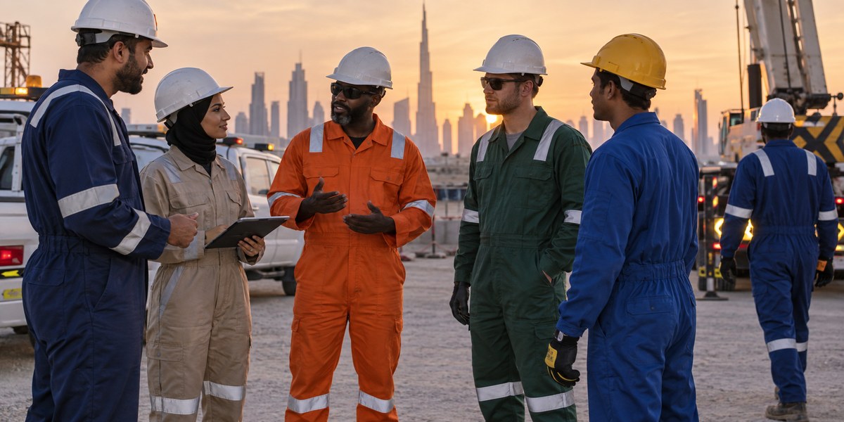 Orange workwear uniform for higher visibility teams in UAE