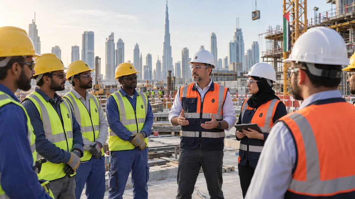 Construction safety vests prepared for a Dubai site crew