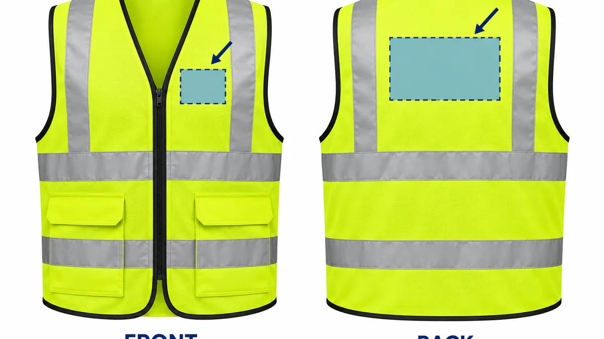Safety vest front and back logo placement guide