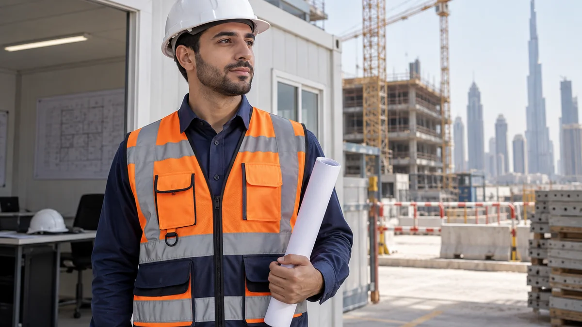 Two-tone engineer safety vest for Dubai site supervisors
