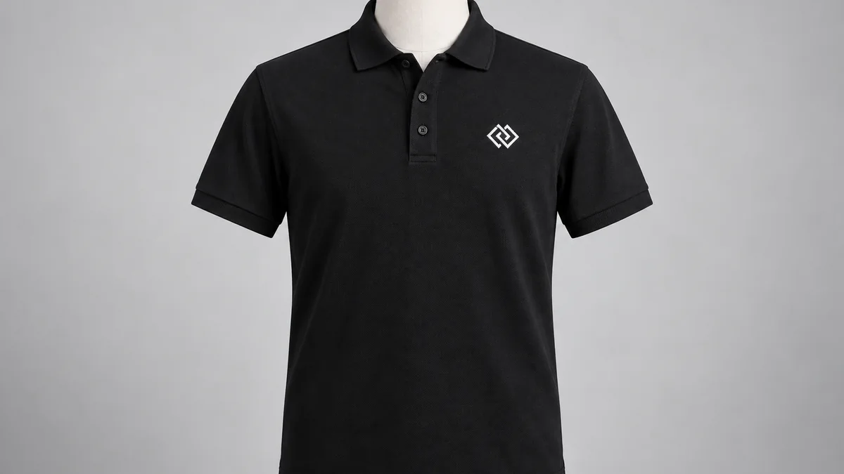 Black polo shirt with contrasting white embroidered logo