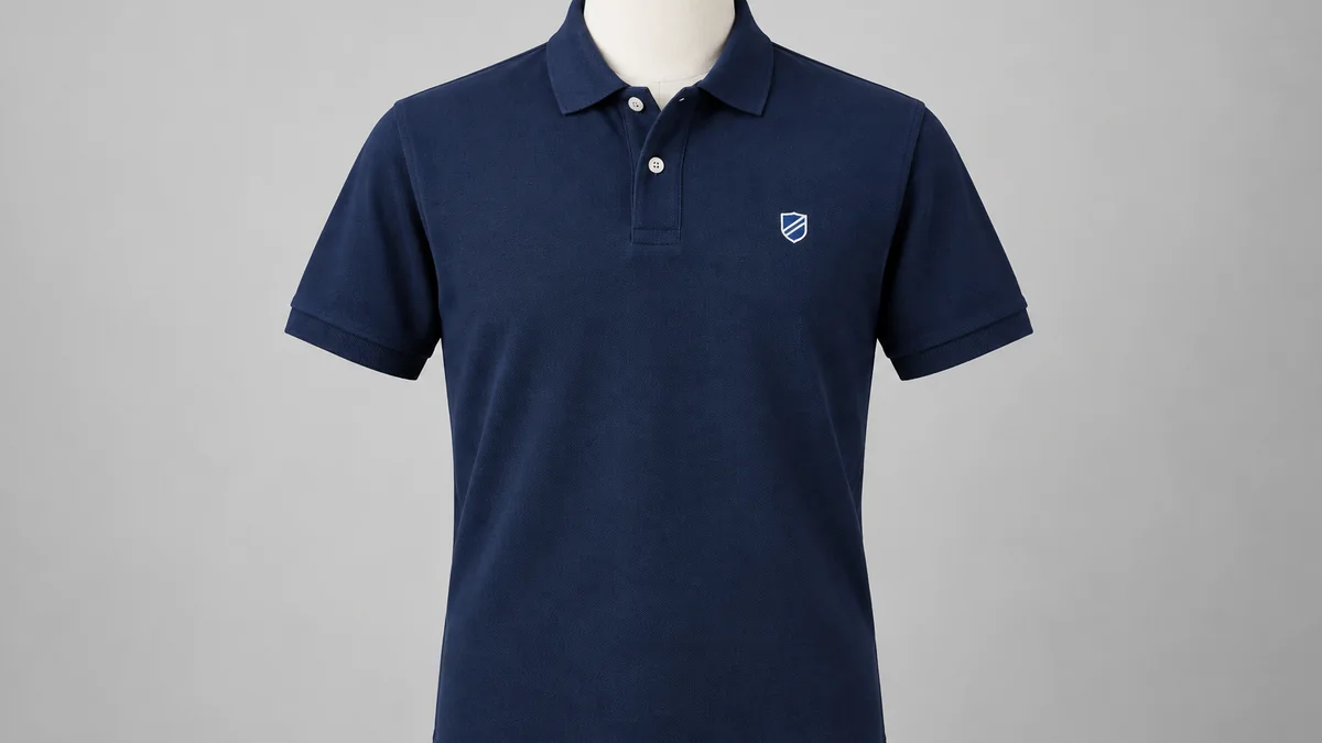 Navy cotton polo shirt with an embroidered chest logo