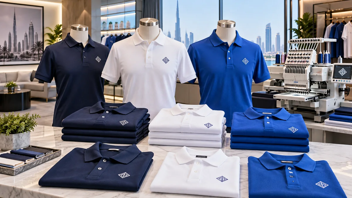 Embroidered company polo shirts for a Dubai business team