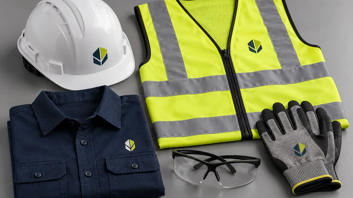 Coordinated branded helmet and reflective vest uniform set