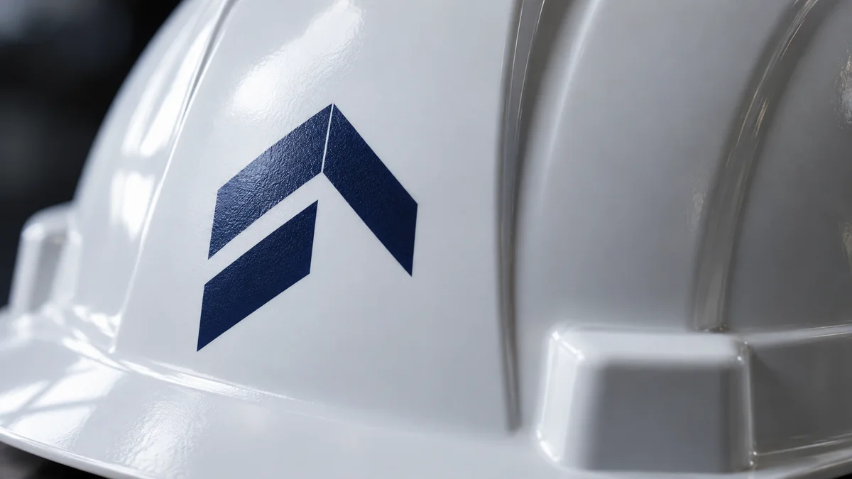 Close-up of a crisp logo print on a white helmet shell