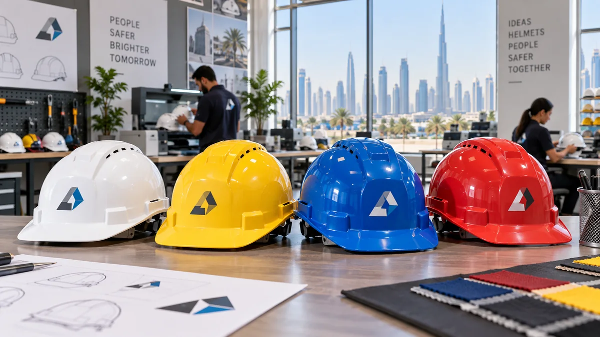 Branded safety helmets for Dubai construction teams