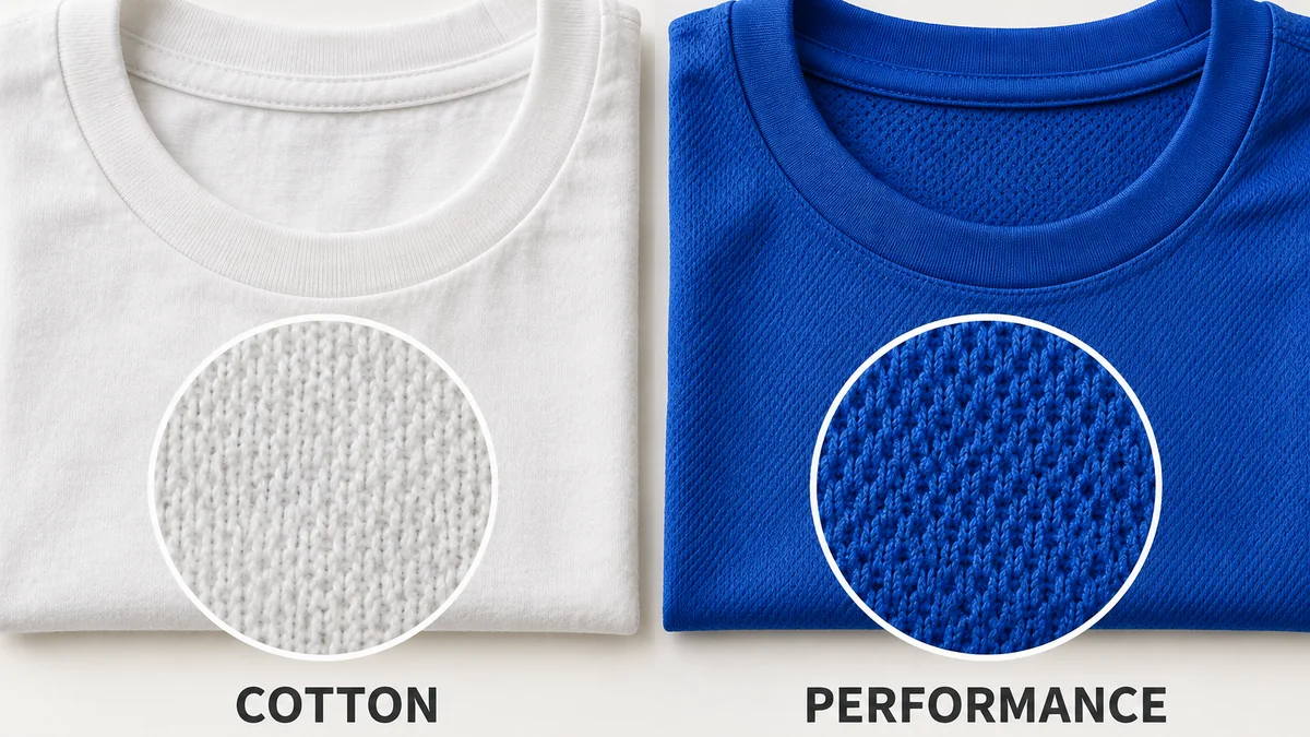 Cotton and performance T-shirt fabric texture comparison