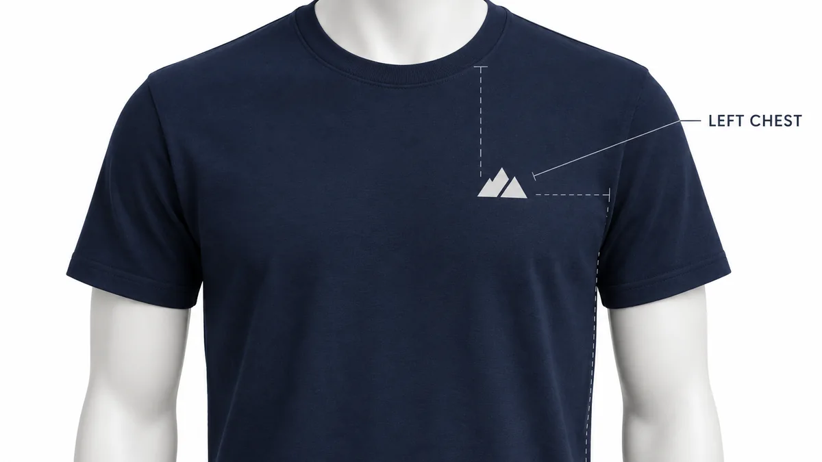 Balanced left-chest logo placement on a company T-shirt