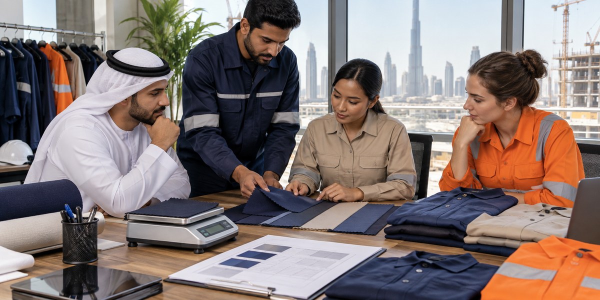 Blue twill work uniform set with shirt and trousers