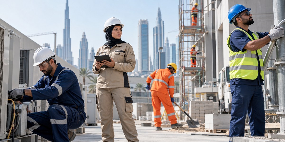 Beige work uniform pant and shirt set for UAE staff