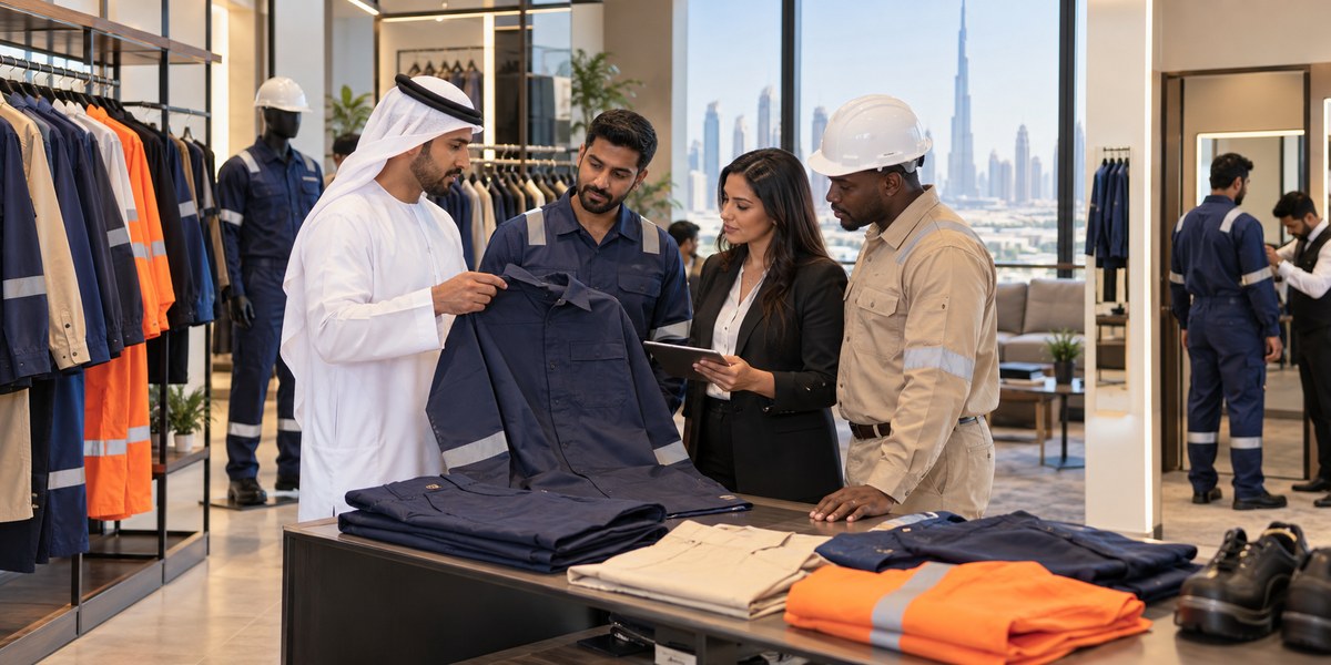 Navy blue twill pant and shirt work uniform for Dubai companies