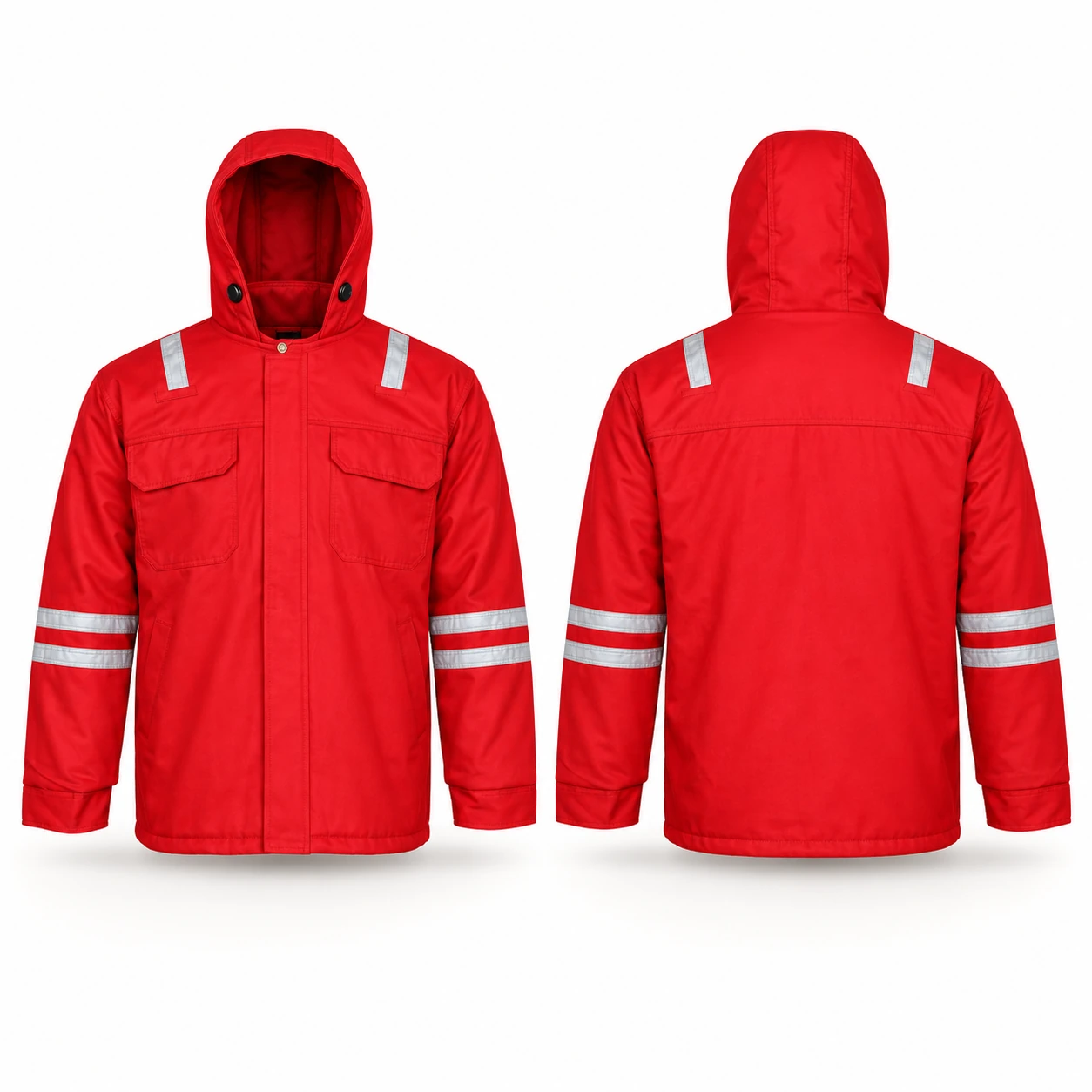 Vaultex, 100% Cotton Winter Jacket With Hood, 240 Gsm, Red Color