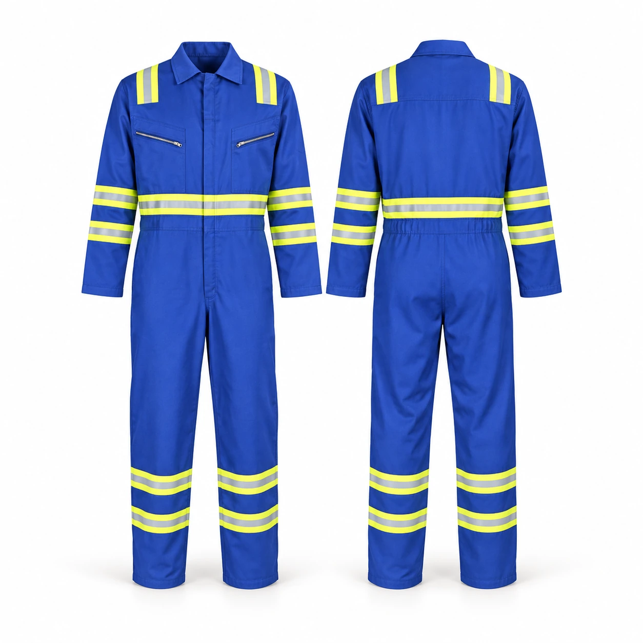 Vaultex, Fire Retardant Coverall with 2" Dual Tone Grey/Fluorescent Yellow Reflective,320 Gsm,Royal