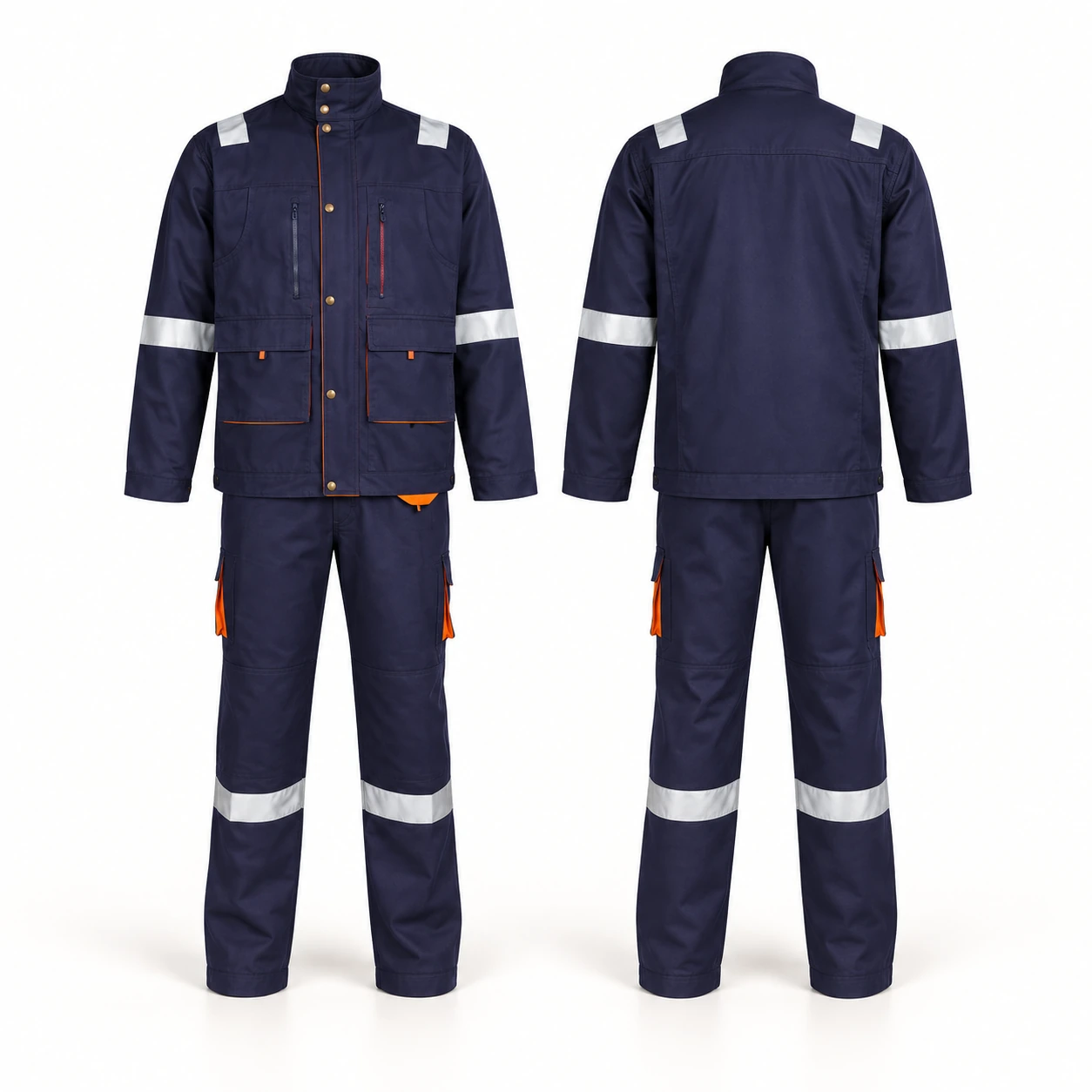 Vaultex, 100% Cotton Pant Shirt with Reflective European Style, 260 gsm, Navy Blue Color