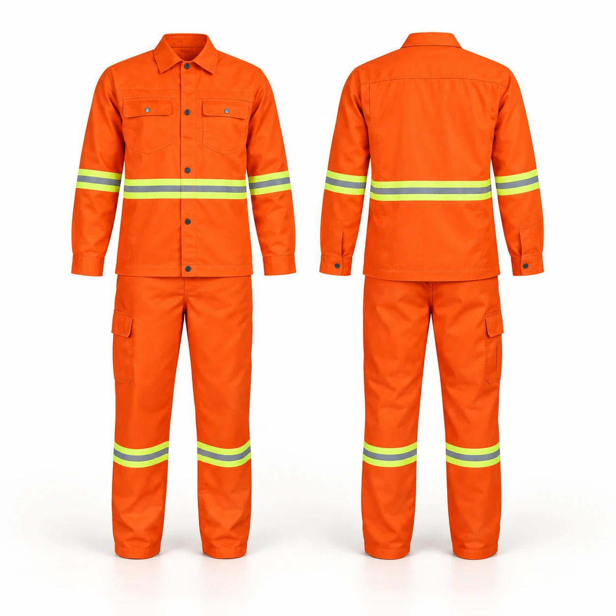 Vaultex, 100% Twill Pant & Shirt with Yellow/Grey Reflective, Orange Color