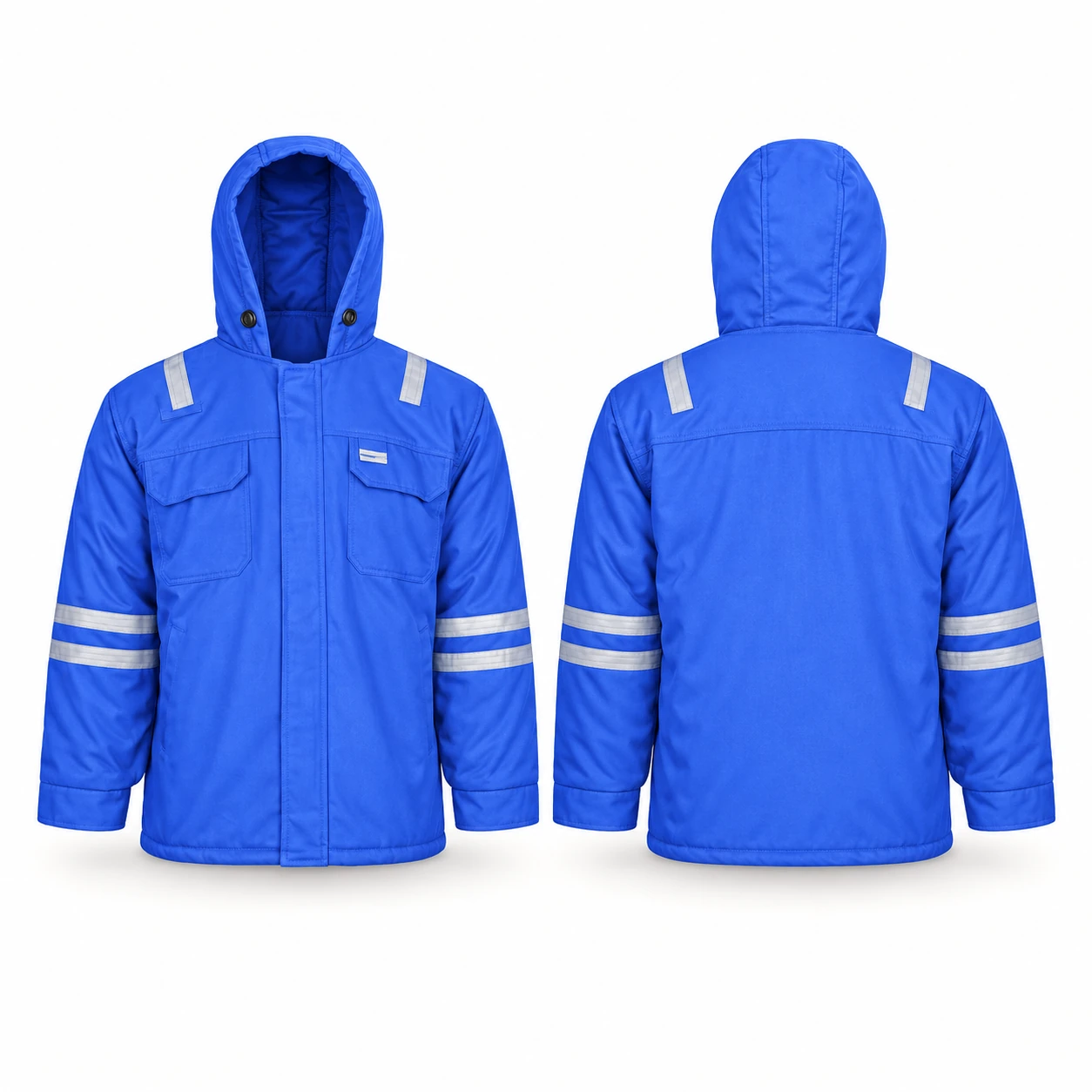 Vaultex, 100% Cotton Winter Jacket With Hood, 240 Gsm, Royal Blue Color
