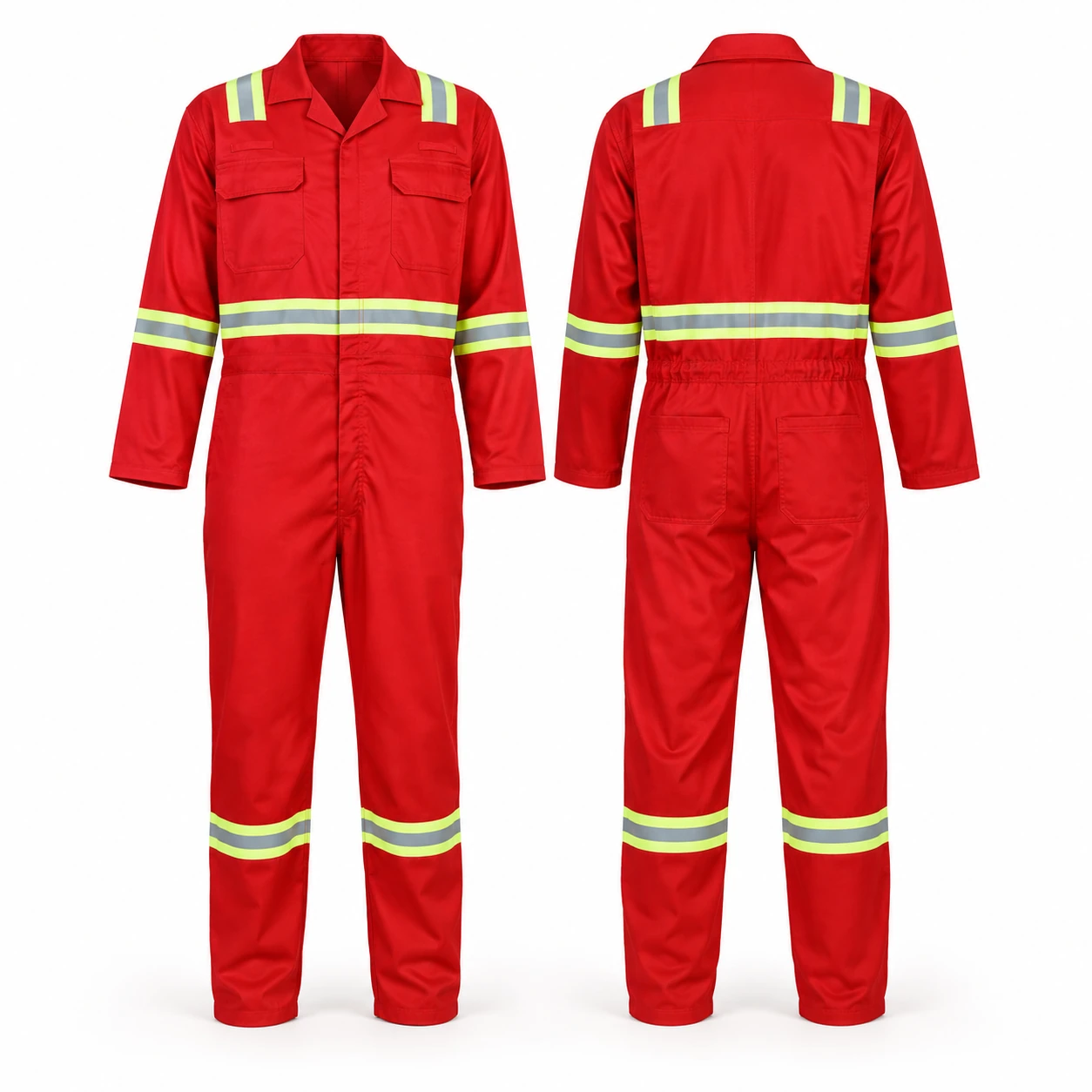 Vaultex, Fire Retardant Coverall with Yellow/Grey Reflective, 230 Gsm, Red Color