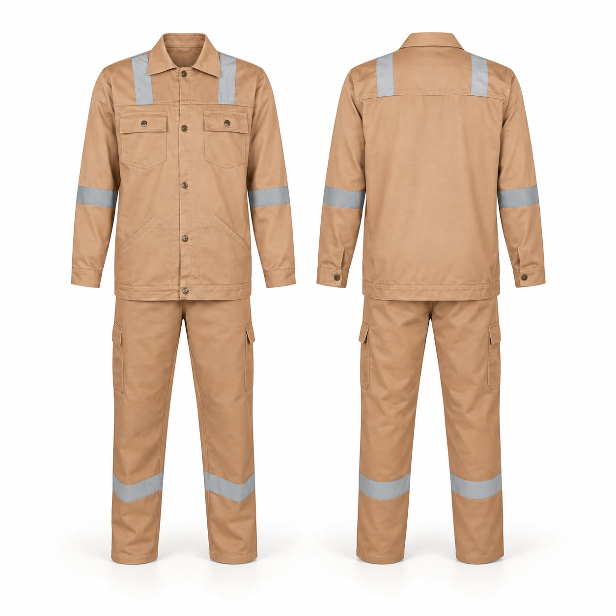 Workland,100% Cotton Pant & Shirt with Reflective, 200 Gsm, Beige Color