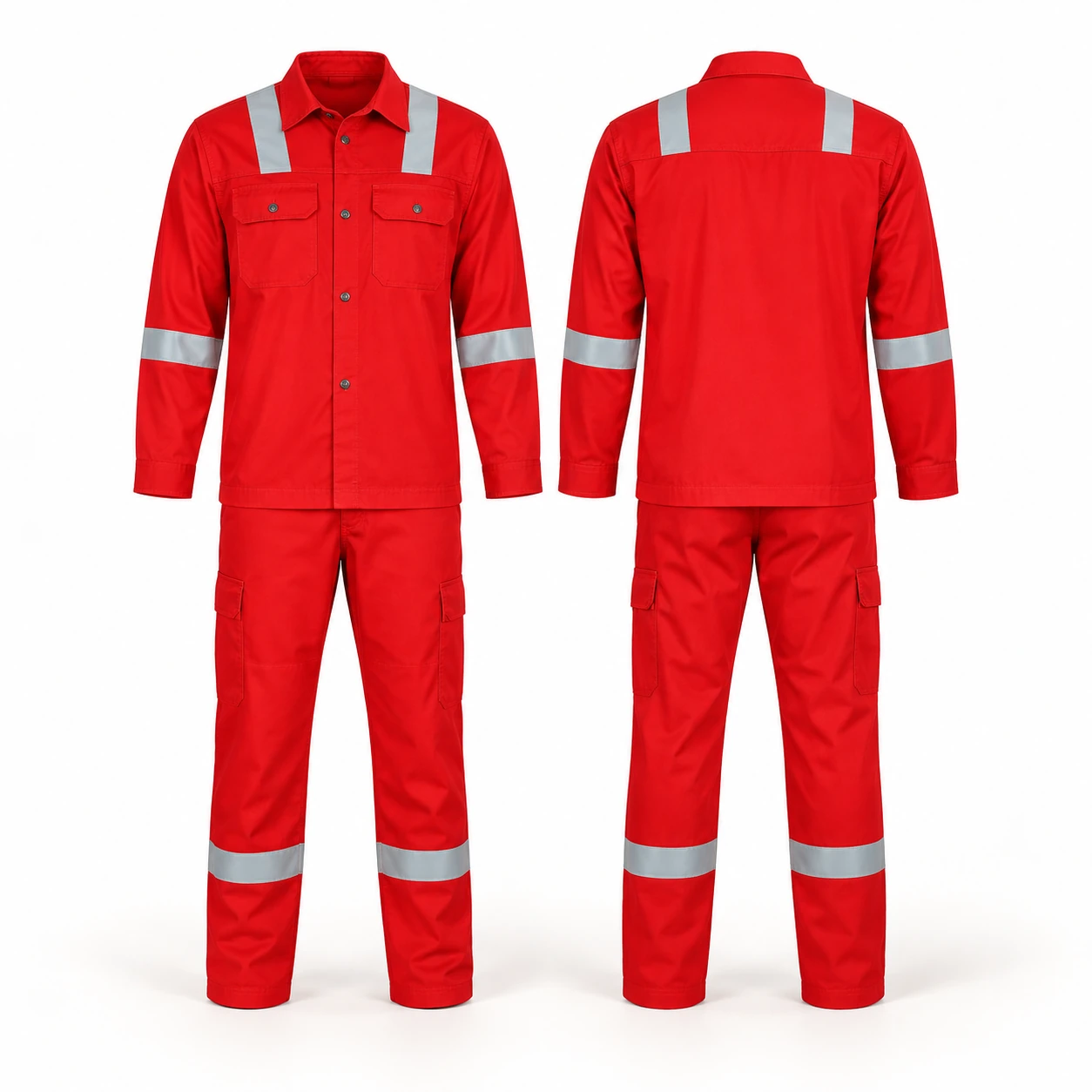 Workland, 100% Cotton Pant & Shirt with Reflective, 200 Gsm, Red Color