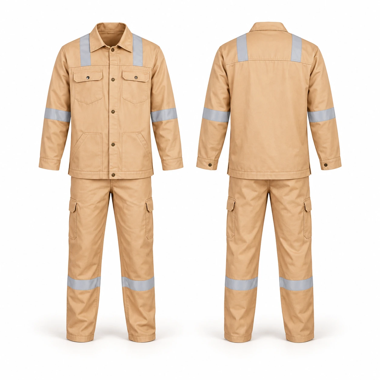 Vaultex, 100% Cotton Pant & Shirt with Reflective, 200 Gsm, Beige Color