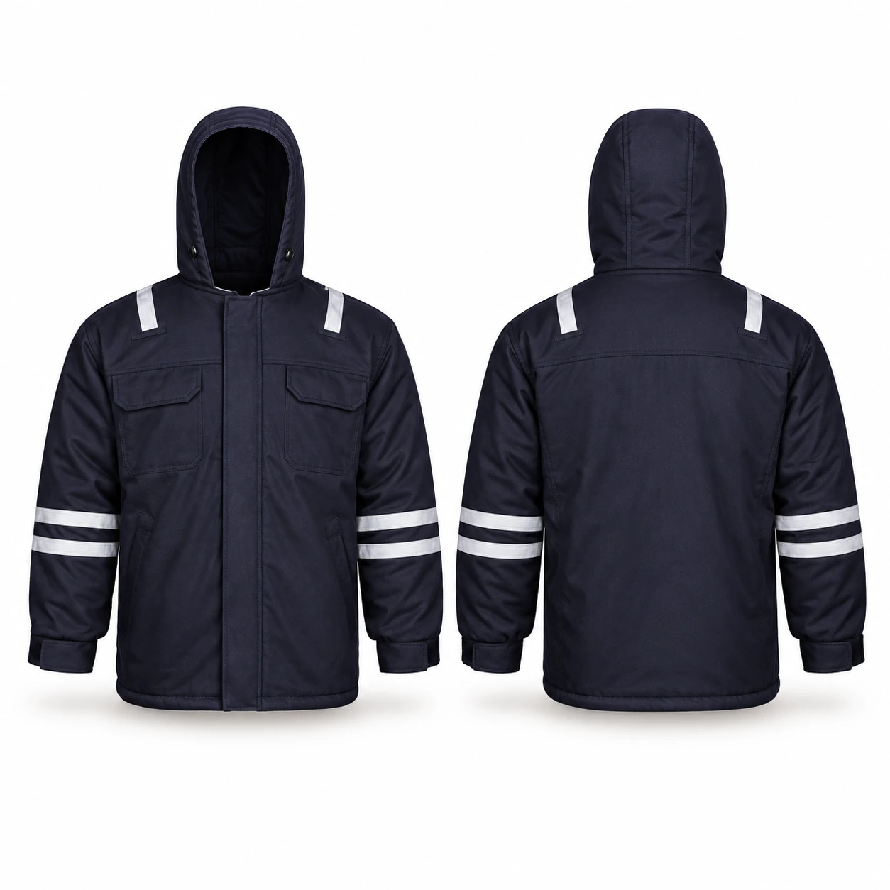 Vaultex, 100% Cotton Winter Jacket With Hood, 240 Gsm, Dark Navy Color