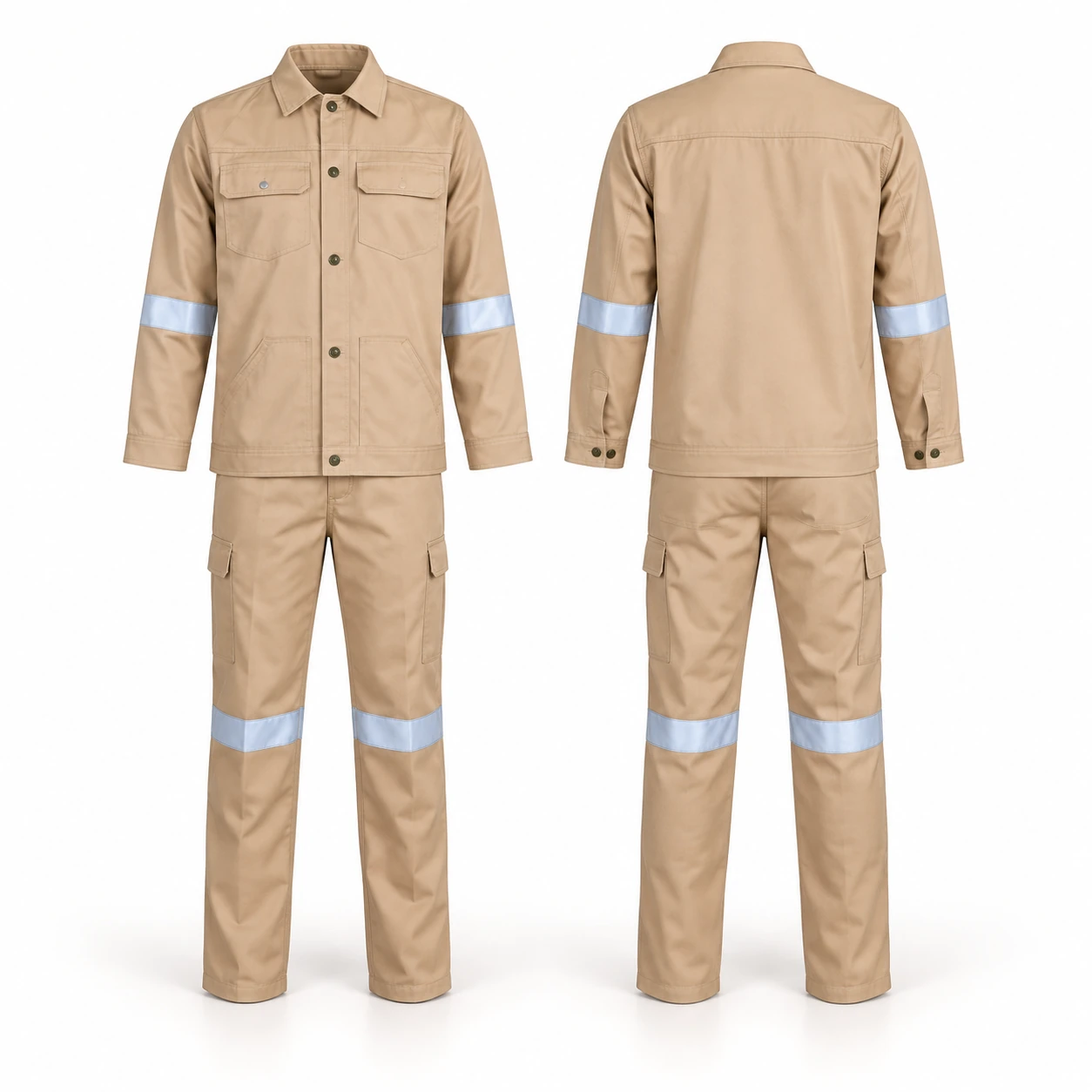 Vaultex, 100% Twill Pant Shirt with Two Reflective, 190 gsm, Beige Color