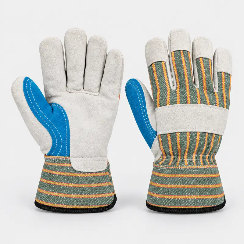 Vaultex, Double Palm Leather Gloves, Grey & Blue Color