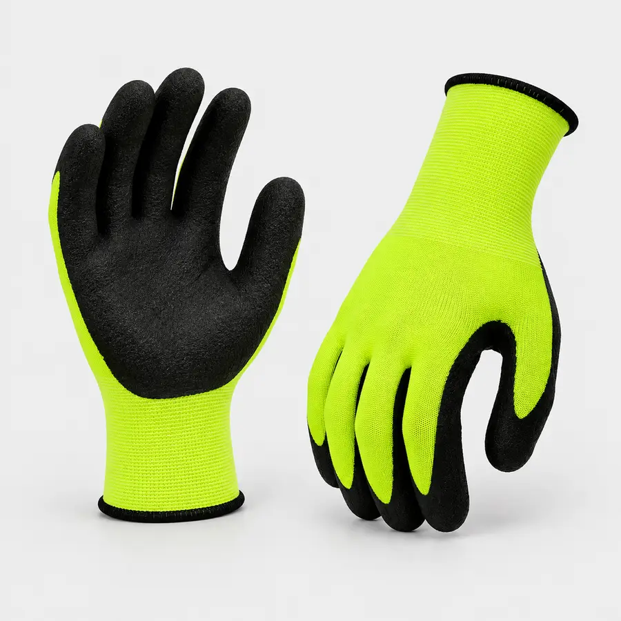 Vaultex, Crinkle Latex Coated Gloves, Fluorescent Yellow Color