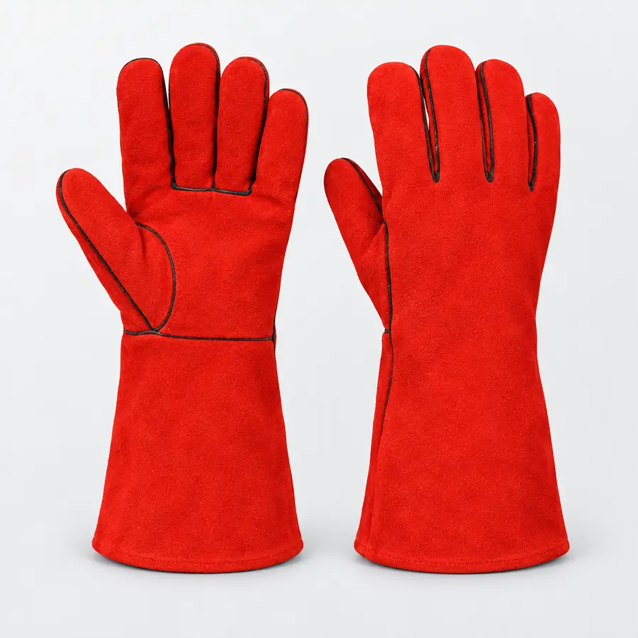 Welding Gloves With Piping ,Red Color,Size:16 Inch