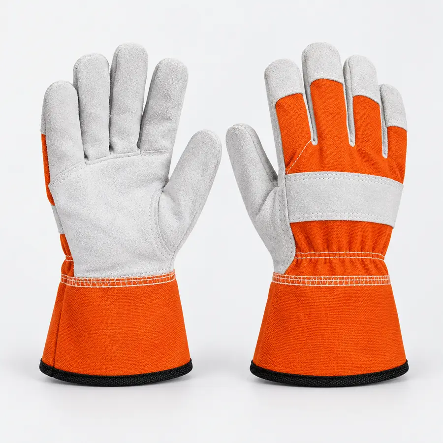 Leather Gloves, Orange Color