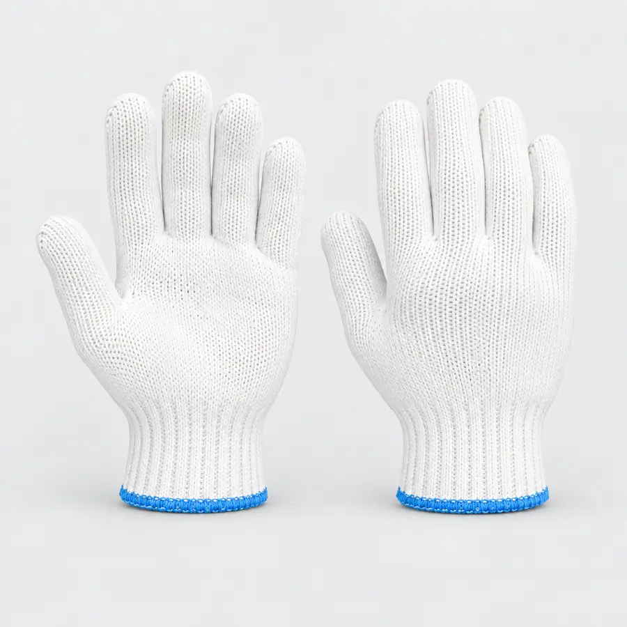 Cotton Knitted Gloves, Blue Color Wrist, Weight: 700 Grams