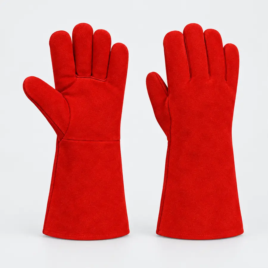Welding Gloves Without Piping ,Red Color,Size:16 Inch