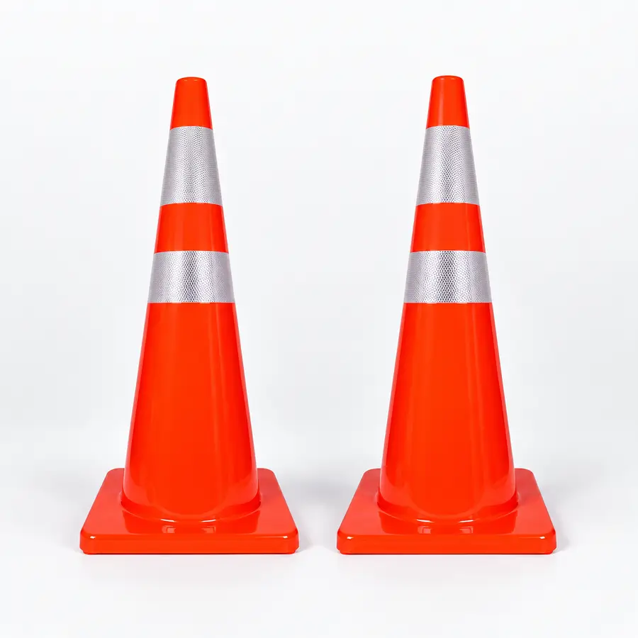 PVC Cone with 15 + 10 cm Reflective Tape, 90 cm, Red Color, Part No: S1233